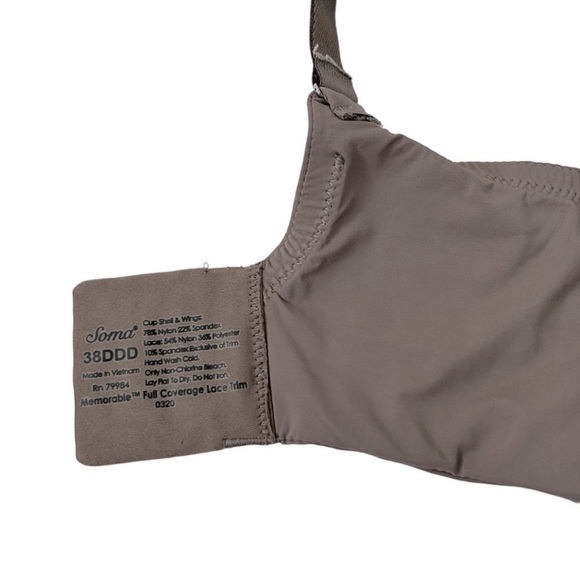 SOMA Bra Memorable Full coverage Lace Underwire Hook n eye closure 38DDD/38F - Picture 10 of 10